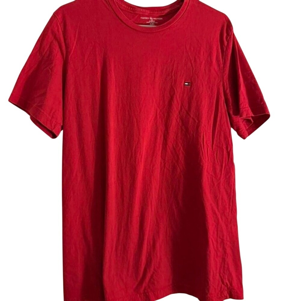 Tommy Hilfiger‎ Men's Large Red Logo T Shirt Cotton Casual Basic Tee